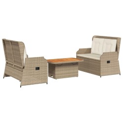 Salon de jardin avec coussins 3 pcs beige résine tressée 508832508832
