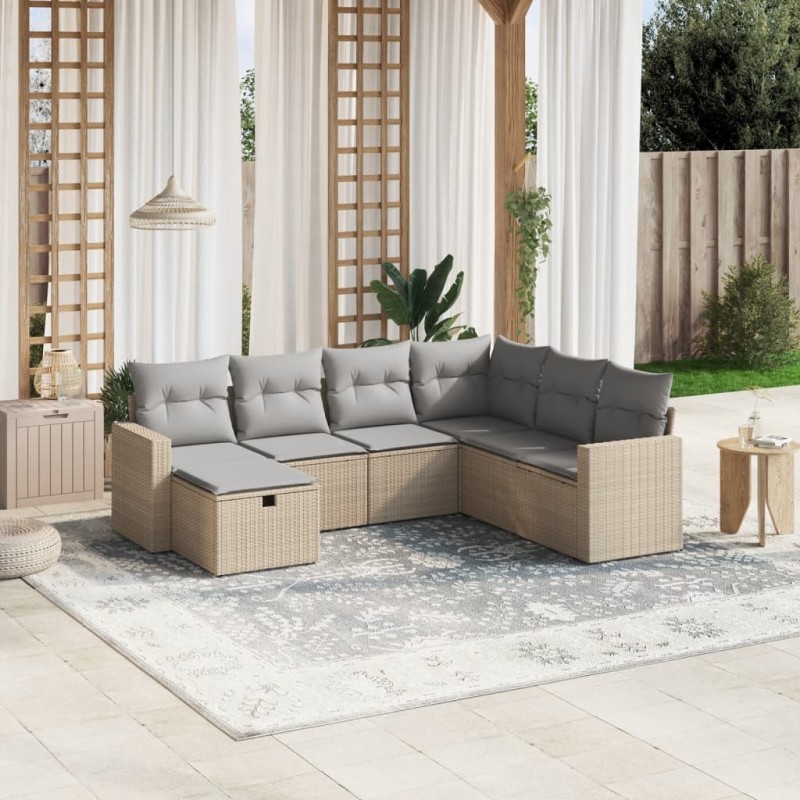 Salon de jardin avec coussins 7pcs mélange beige résine tressée 508833508833