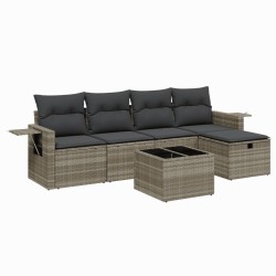 Salon de jardin 6 pcs avec coussins gris clair résine tressée 508835508835