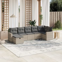Salon de jardin avec coussins 7 pcs gris clair résine tressée 508836508836