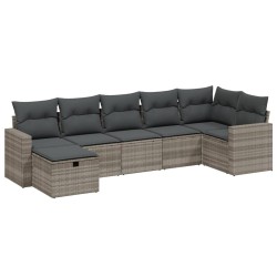 Salon de jardin avec coussins 7 pcs gris clair résine tressée 508836508836