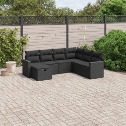 Salon de jardin 7 pcs avec coussins noir résine tressée 508839508839