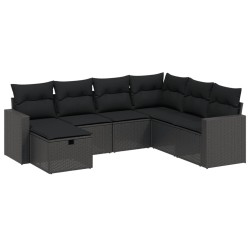 Salon de jardin 7 pcs avec coussins noir résine tressée 508839508839