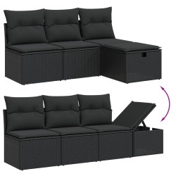Salon de jardin 7 pcs avec coussins noir résine tressée 508839508839