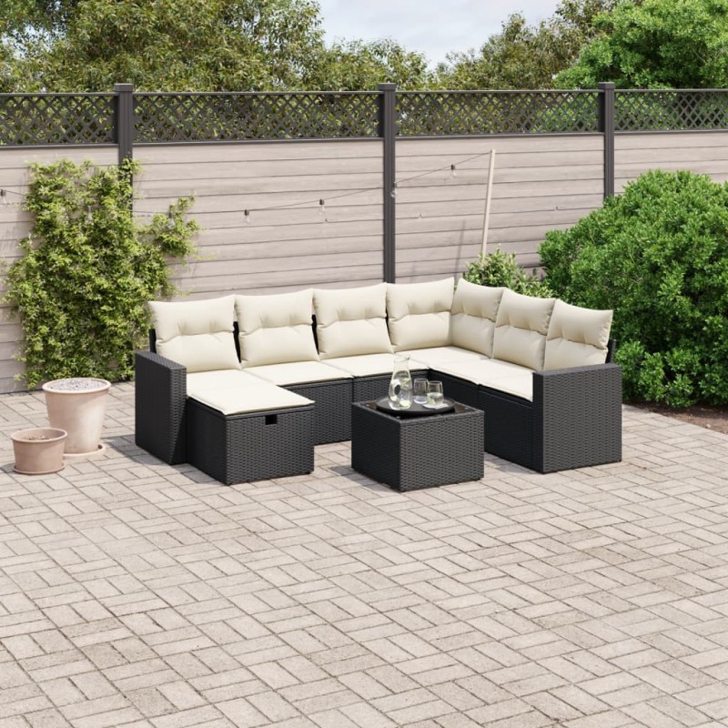 Salon de jardin 8 pcs avec coussins noir résine tressée 508840508840