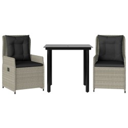 Ensemble à manger de jardin 3pcs coussins gris clair poly rotin 508842508842