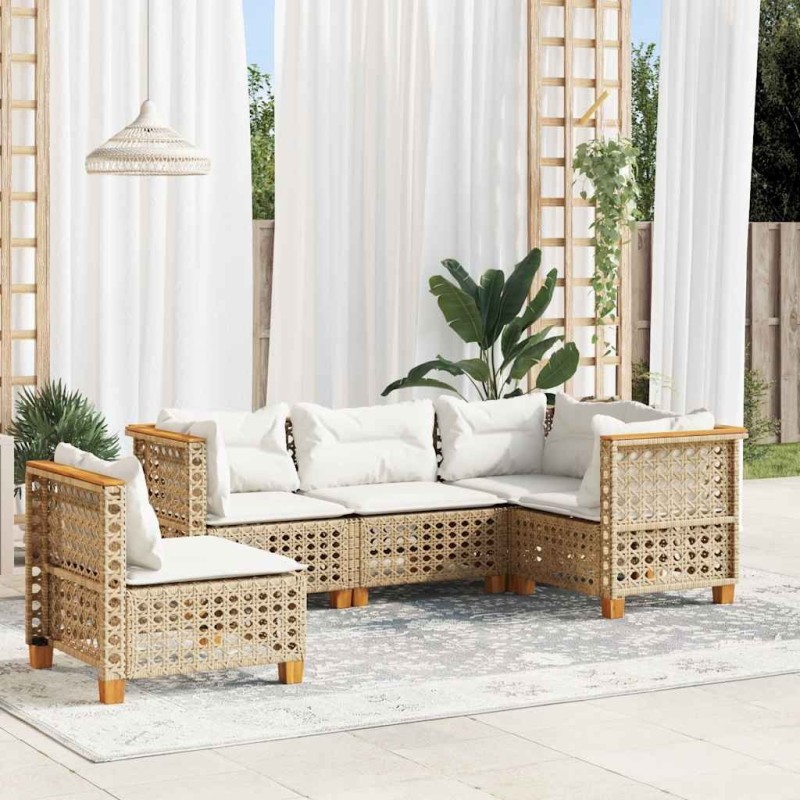 Salon de jardin avec coussins 5 pcs beige résine tressée 508845508845