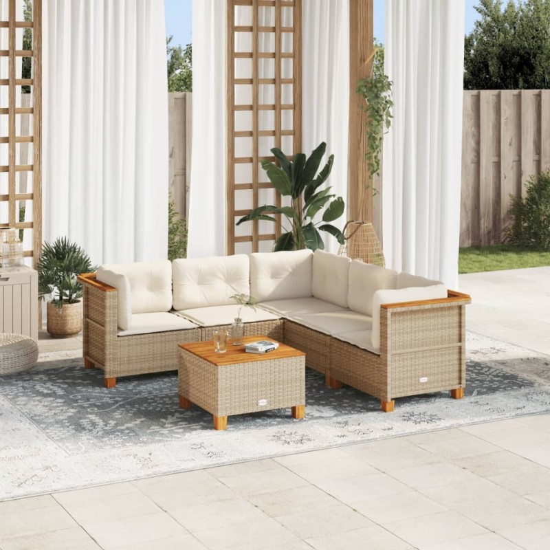 Salon de jardin avec coussins 6 pcs beige résine tressée 508846508846