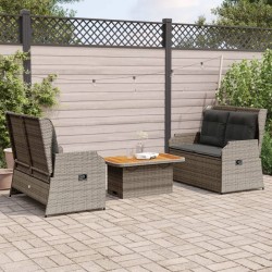 Salon de jardin 3 pcs avec coussins Gris Résine tressée 508849508849