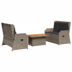 Salon de jardin 3 pcs avec coussins Gris Résine tressée 508849508849