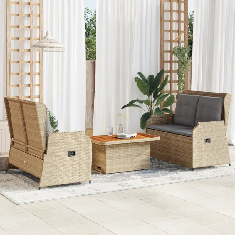 Salon de jardin avec coussins 3 pcs beige résine tressée 508850508850