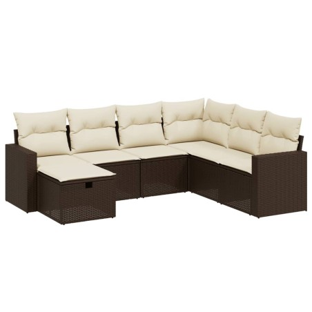 Salon de jardin avec coussins 7 pcs marron résine tressée 508851508851