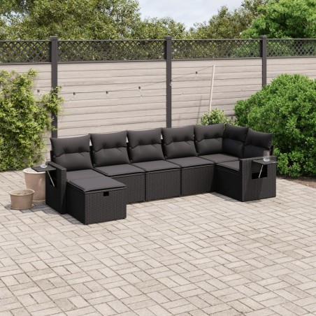 Salon de jardin 7 pcs avec coussins noir résine tressée 508852508852