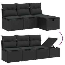 Salon de jardin 7 pcs avec coussins noir résine tressée 508852508852