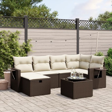 Salon de jardin avec coussins 7 pcs marron résine tressée 508853508853