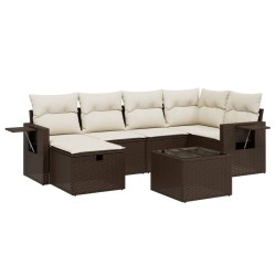 Salon de jardin avec coussins 7 pcs marron résine tressée 508853508853