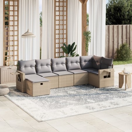 Salon de jardin avec coussins 7pcs mélange beige résine tressée 508854508854
