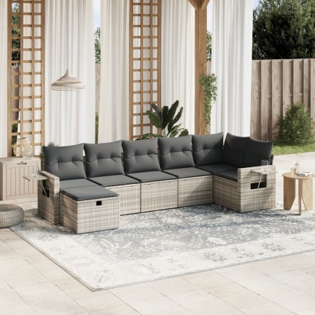Salon de jardin avec coussins 7 pcs gris clair résine tressée 508855508855