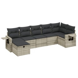 Salon de jardin avec coussins 7 pcs gris clair résine tressée 508855508855