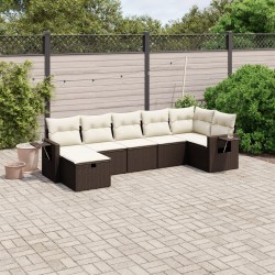 Salon de jardin avec coussins 7 pcs marron résine tressée 508856508856