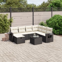Salon de jardin 8 pcs avec coussins noir résine tressée 508857508857