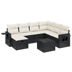 Salon de jardin 8 pcs avec coussins noir résine tressée 508857508857