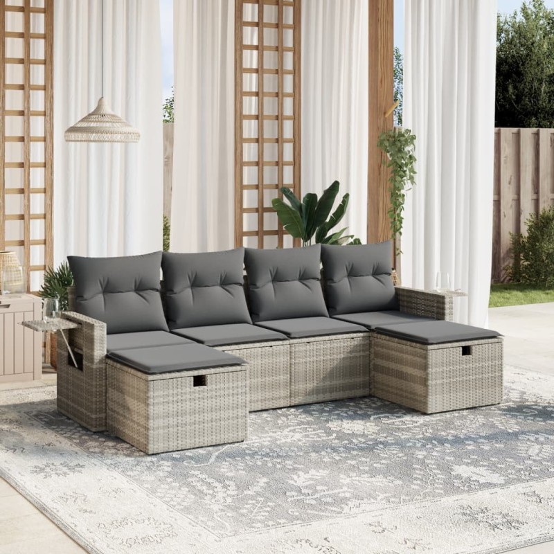 Salon de jardin 6 pcs avec coussins gris clair résine tressée 508858508858