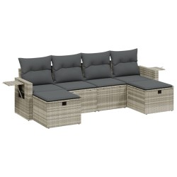 Salon de jardin 6 pcs avec coussins gris clair résine tressée 508858508858