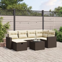 Salon de jardin avec coussins 7 pcs marron résine tressée 508859508859