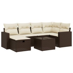 Salon de jardin avec coussins 7 pcs marron résine tressée 508859508859