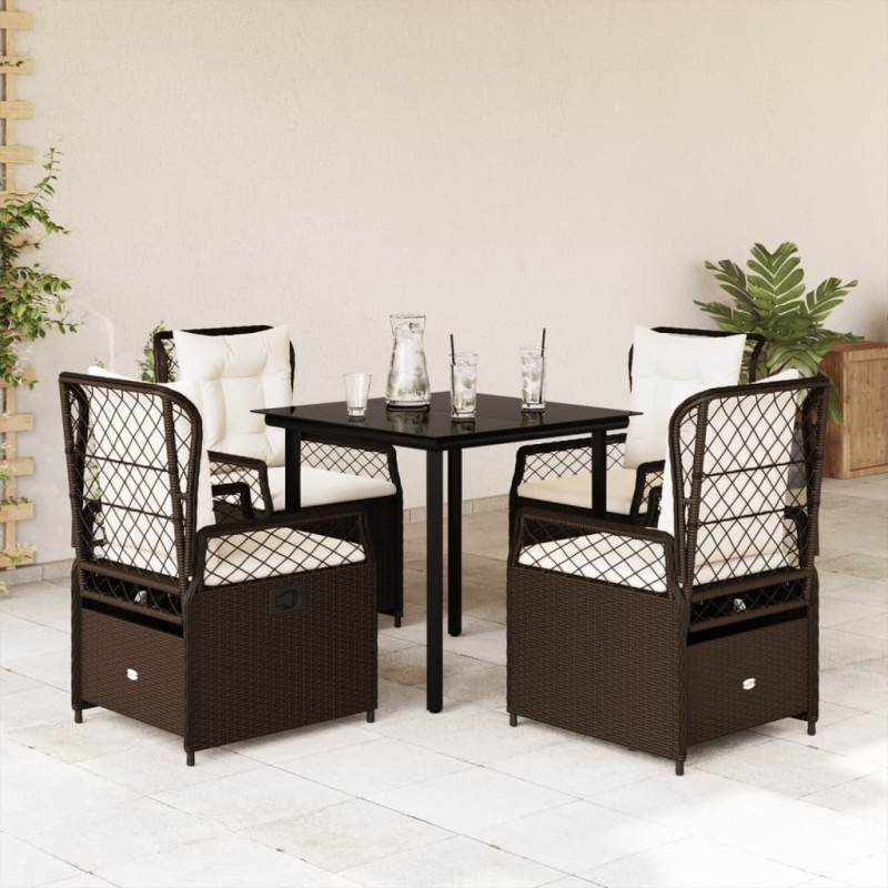 Ensemble à manger de jardin 5 pcs et coussins marron poly rotin 508862508862