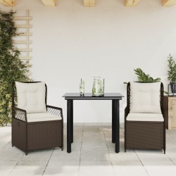 Ensemble à manger de jardin 3 pcs et coussins marron poly rotin 508863508863