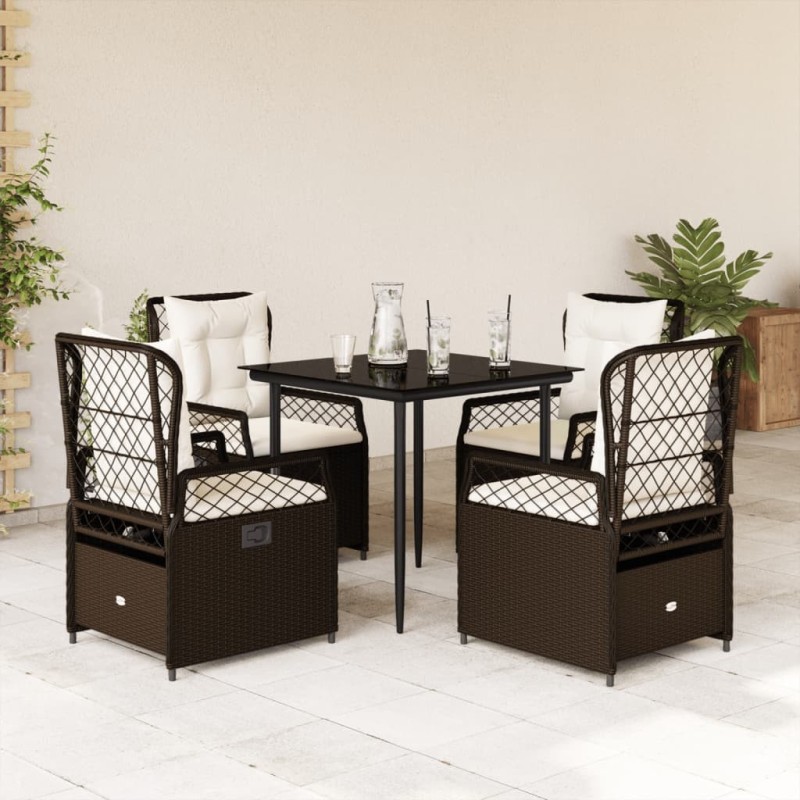 Ensemble à manger de jardin 5 pcs et coussins marron poly rotin 508864508864