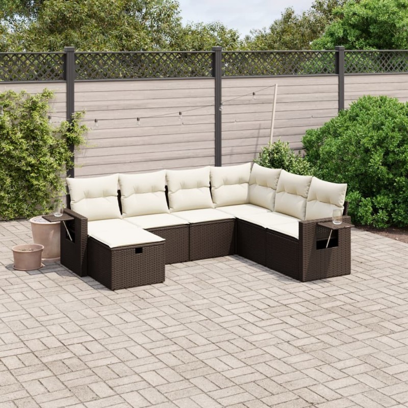 Salon de jardin avec coussins 7 pcs marron résine tressée 508867508867