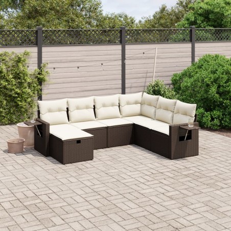 Salon de jardin avec coussins 7 pcs marron résine tressée 508867508867
