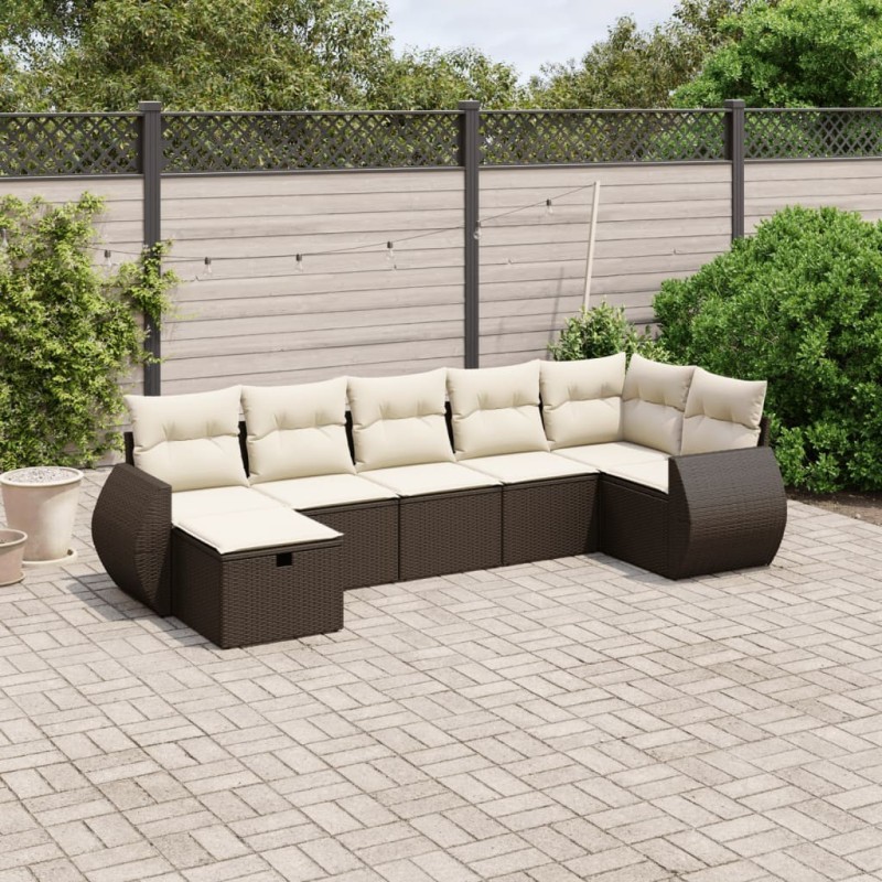 Salon de jardin avec coussins 7 pcs marron résine tressée 508869508869