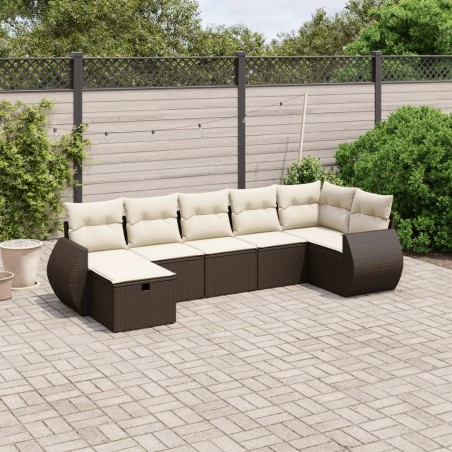 Salon de jardin avec coussins 7 pcs marron résine tressée 508869508869