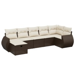 Salon de jardin avec coussins 7 pcs marron résine tressée 508869508869