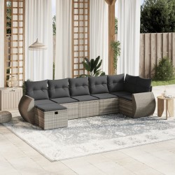 Salon de jardin avec coussins 7 pcs gris clair résine tressée 508873508873