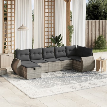 Salon de jardin avec coussins 7 pcs gris clair résine tressée 508873508873