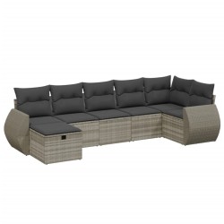 Salon de jardin avec coussins 7 pcs gris clair résine tressée 508873508873