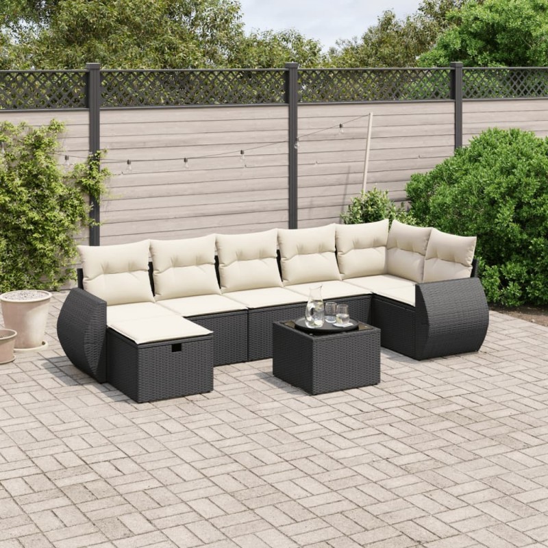 Salon de jardin 8 pcs avec coussins noir résine tressée 508874508874