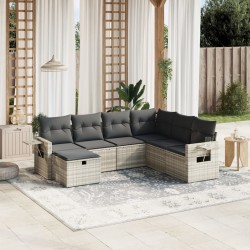 Salon de jardin avec coussins 7 pcs gris clair résine tressée 508875508875