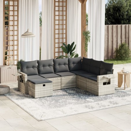Salon de jardin avec coussins 7 pcs gris clair résine tressée 508875508875