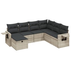 Salon de jardin avec coussins 7 pcs gris clair résine tressée 508875508875