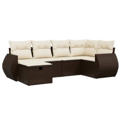 Salon de jardin avec coussins 6 pcs marron résine tressée 508876508876