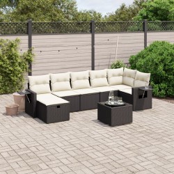 Salon de jardin 8 pcs avec coussins noir résine tressée 508879508879