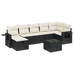 Salon de jardin 8 pcs avec coussins noir résine tressée 508879508879