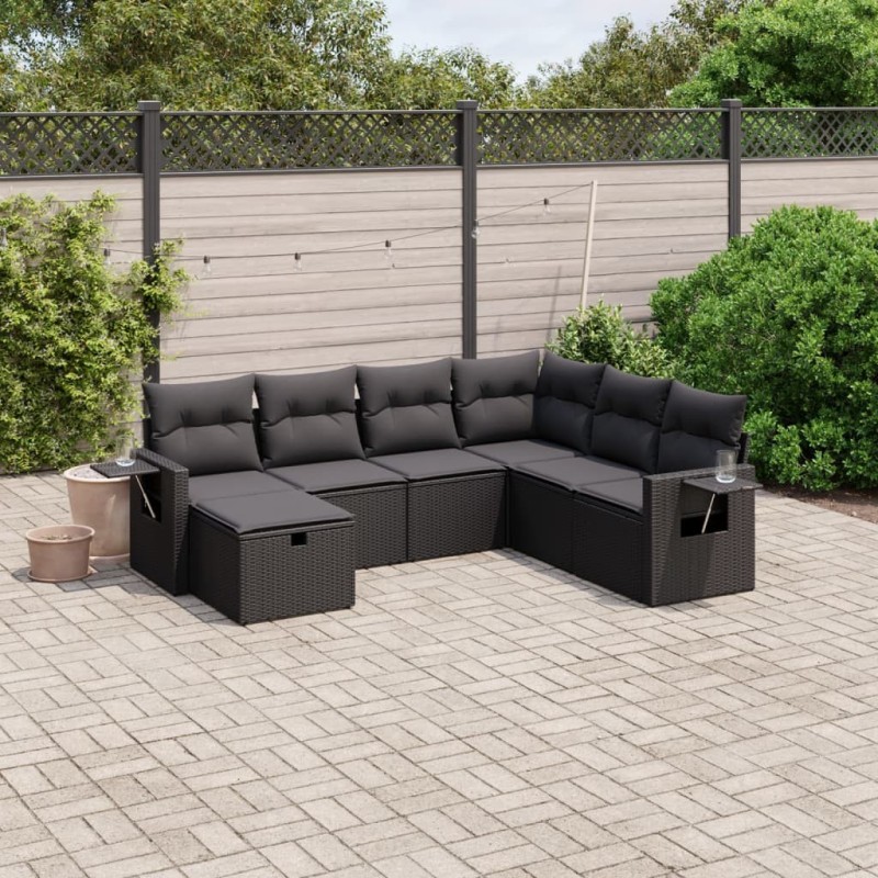 Salon de jardin 7 pcs avec coussins noir résine tressée 508880508880