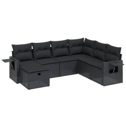 Salon de jardin 7 pcs avec coussins noir résine tressée 508880508880